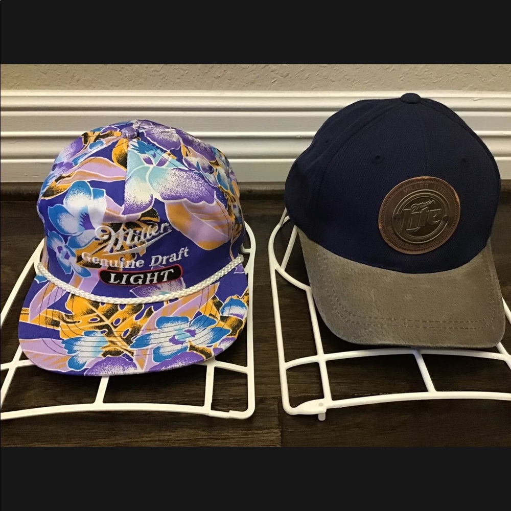 Miller Lite Light Vintage Hawaiian Snapback Adjustable Clasp Hats Lot Of 2 Chill